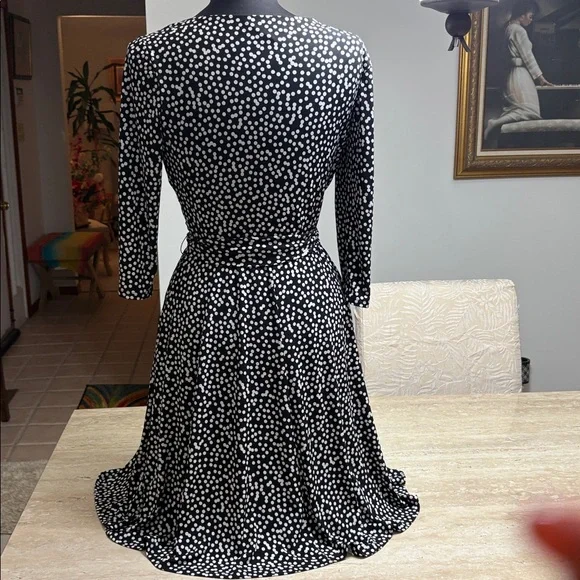 NWOT WHBM black with white polkadot dress with sash belt, Excellent Condition. - Picture 3 of 10